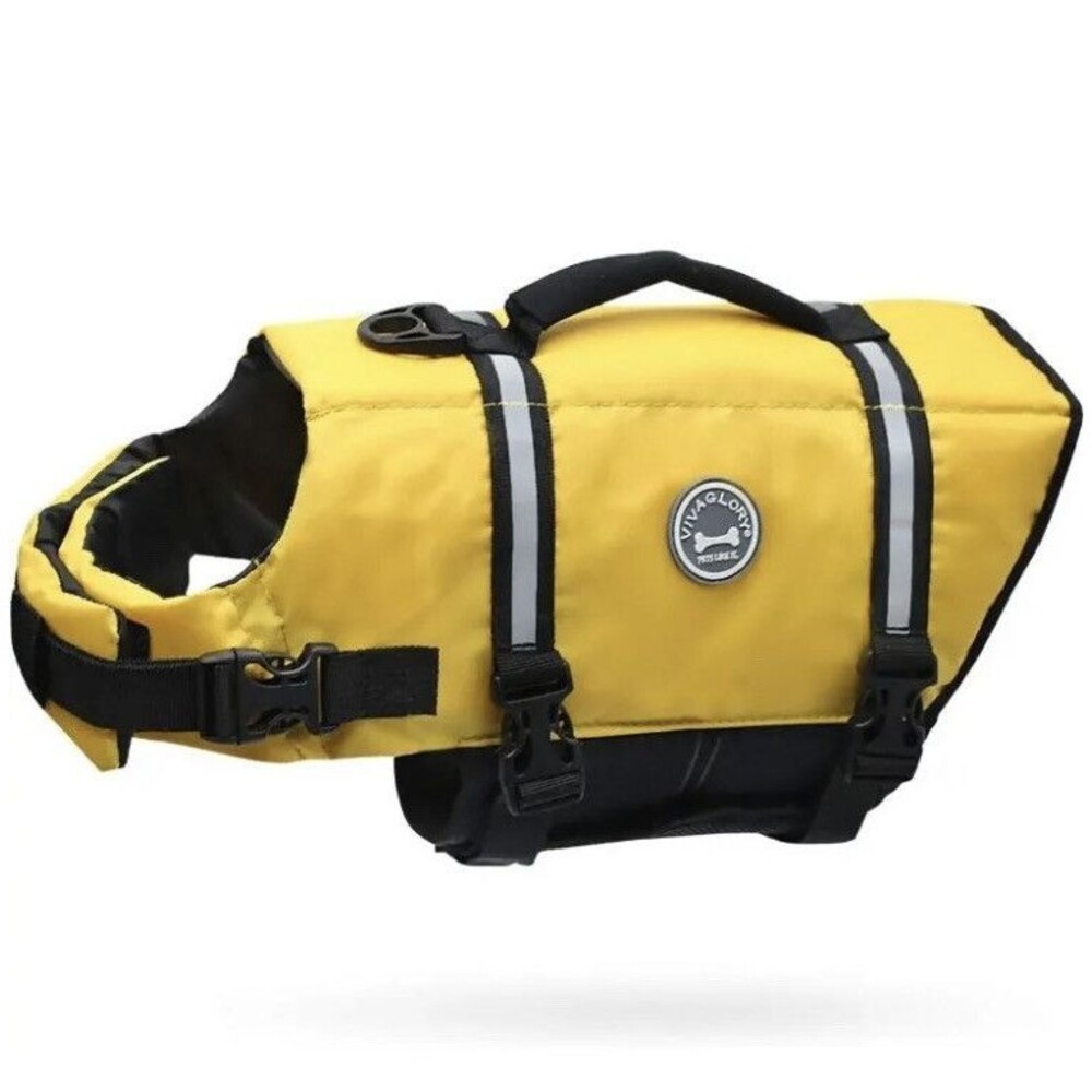 Dog Life Jacket Swim Vest Harness Boating Rescue Float Pet Safety Yellow Medium